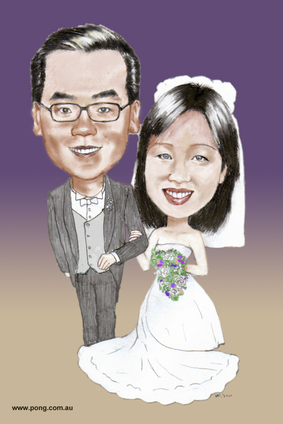 raymond elaine wedding caricature